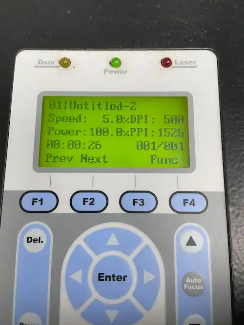 GCC X252 laser cutter control panel